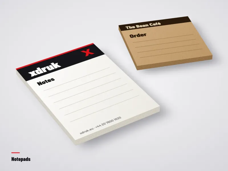 Printed notepad with sheets glued along the top edge