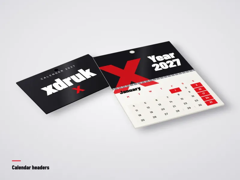 Board wall calendar header with colourful artwork