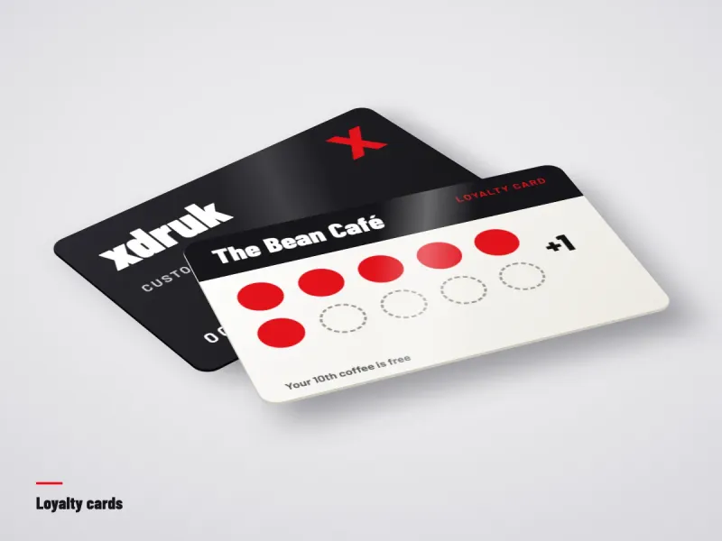85×55 mm loyalty cards with rounded corners fanned out