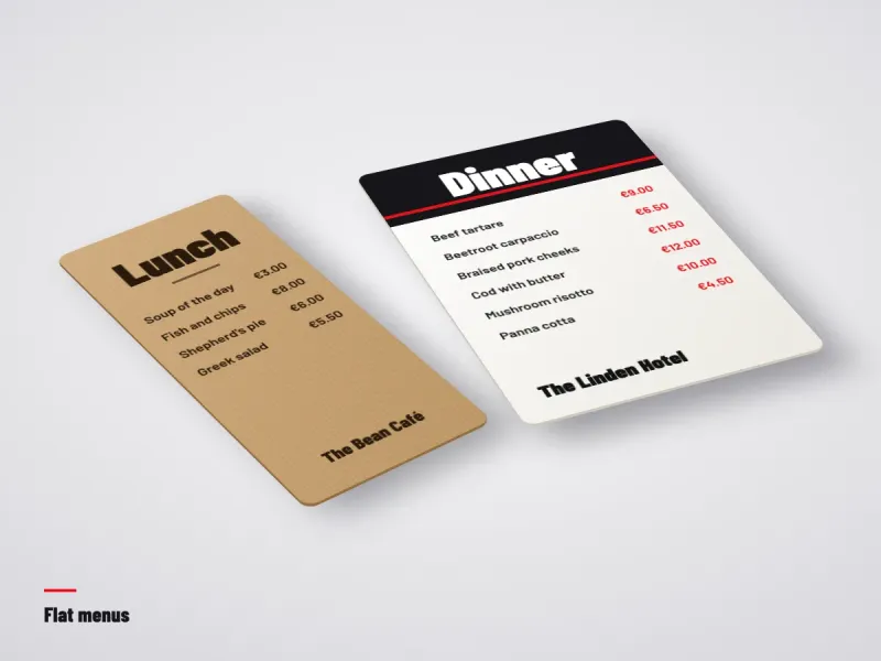 Flat A4 menu card lying on a restaurant table