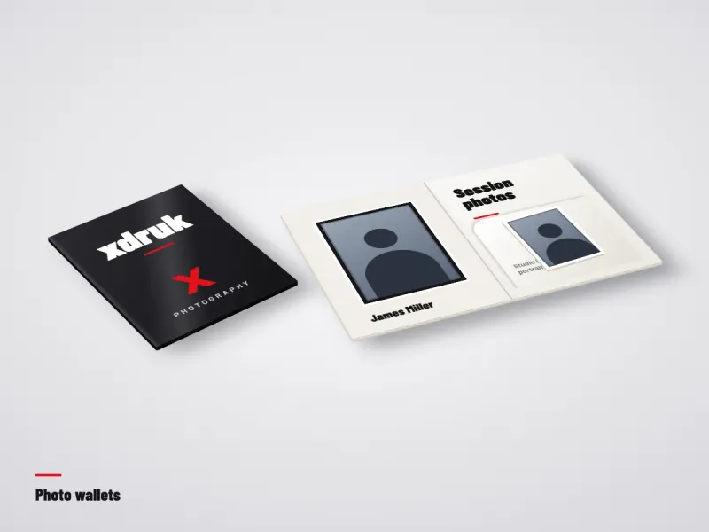 Photo wallet with a window for a photo and a pocket on the right