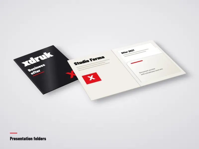 Open A4 presentation folder with a pocket and documents inside