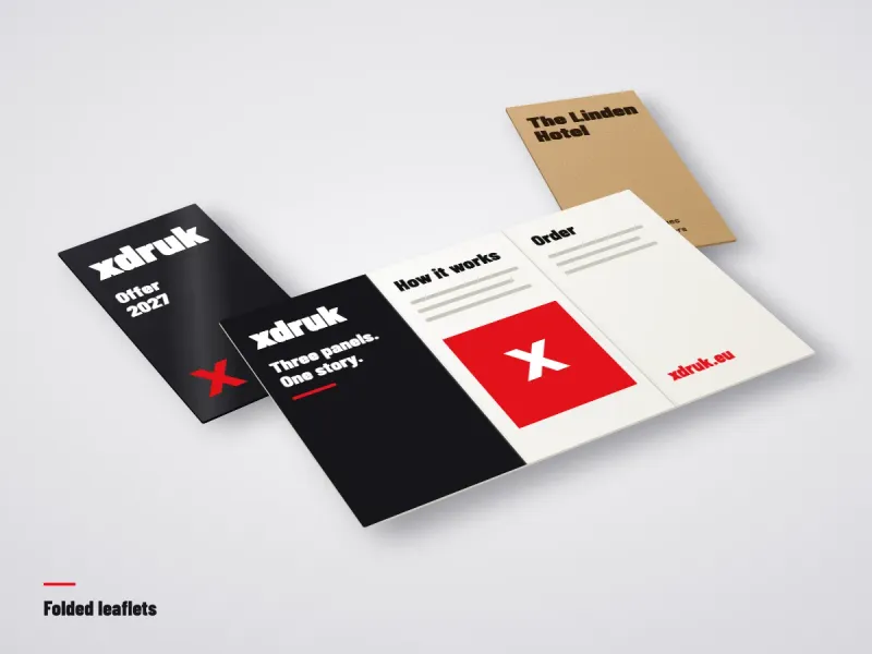 Three-panel A4 to DL folded leaflet, partly opened