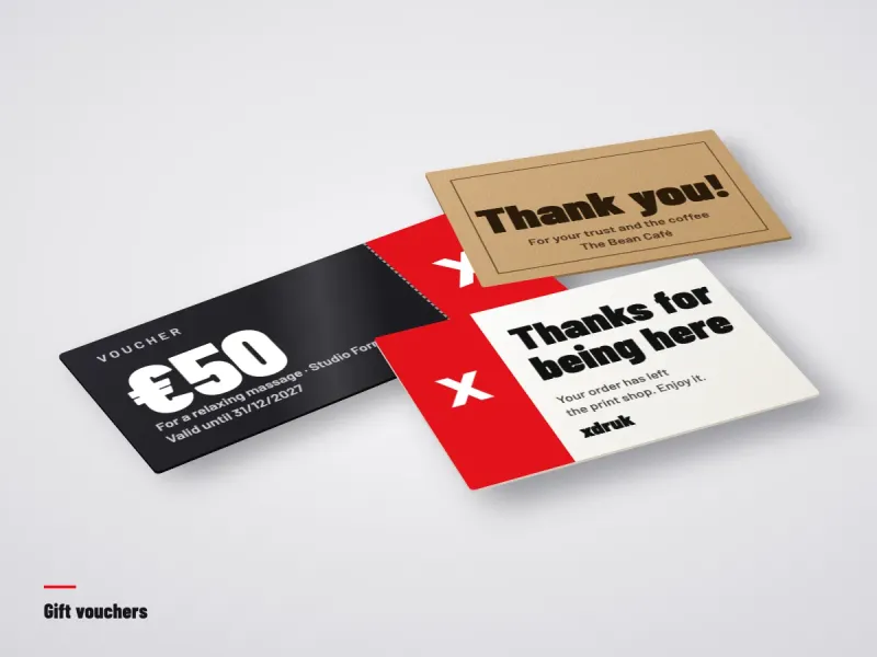 150×150 mm gift voucher next to a parcel tied with a bow