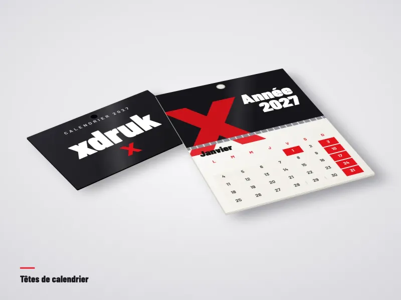 Tête de calendrier mural en carton avec un visuel en couleur