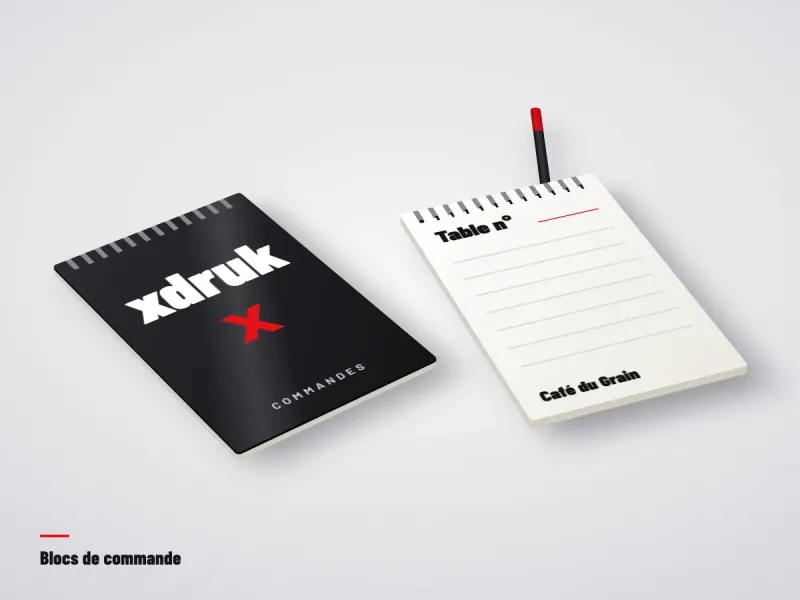 Bloc de commande encollé avec logo du restaurant et case pour le numéro de table