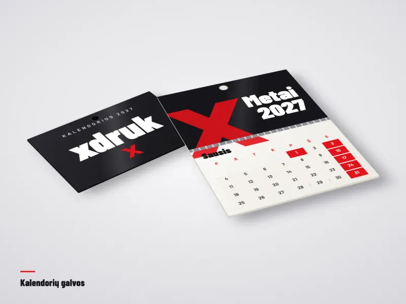 Kartoninė sieninio kalendoriaus galva su spalvota grafika
