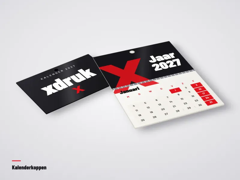 Kartonnen kalenderkop van een wandkalender met kleurrijk ontwerp