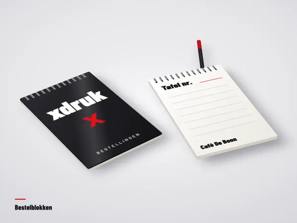Gelijmd bestelblok met restaurantlogo en vakken voor het tafelnummer