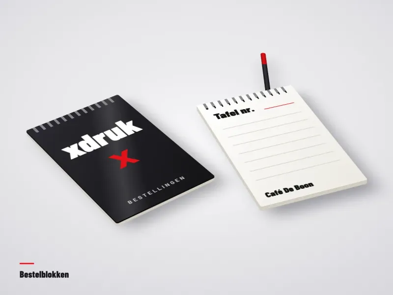 Gelijmd bestelblok met restaurantlogo en vakken voor het tafelnummer
